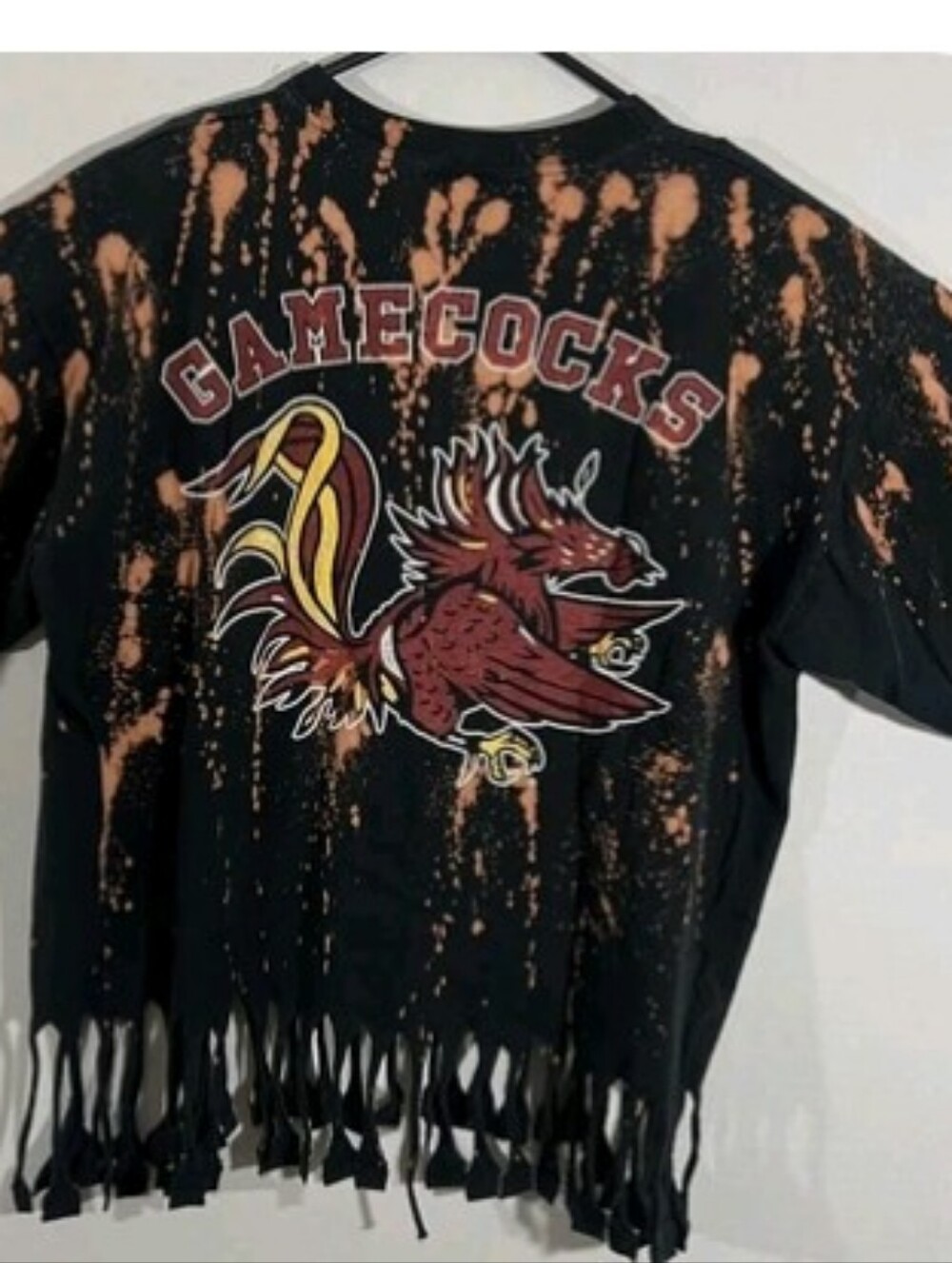 Gamecocks Black & Orange Bleach-Effect Fringe T-Shirt